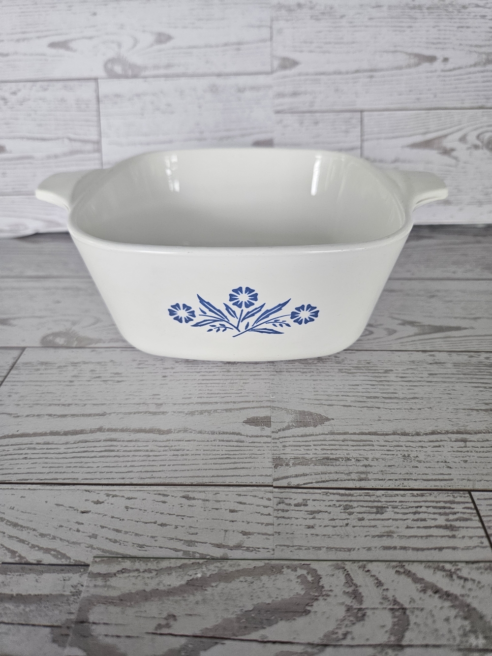 Corningware White Casserole Dish with Blue Floral Pattern